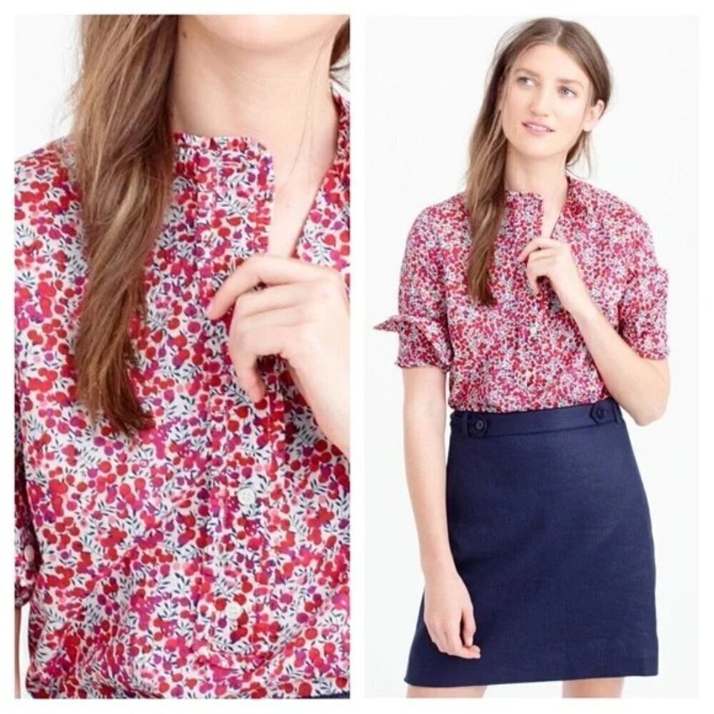 💕J. CREW x LIBERTY LONDON💕 Ruffle Popover Blouse ~ Wiltshire Red Berry 4